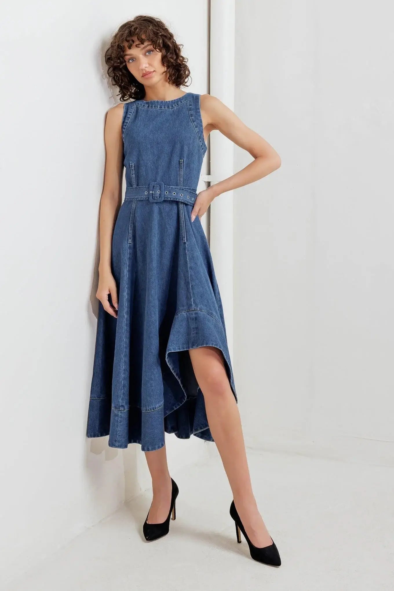 POET’S MUSE DENIM WOVEN MIDI DRESS - Flying Tomato - Flyclothing LLC