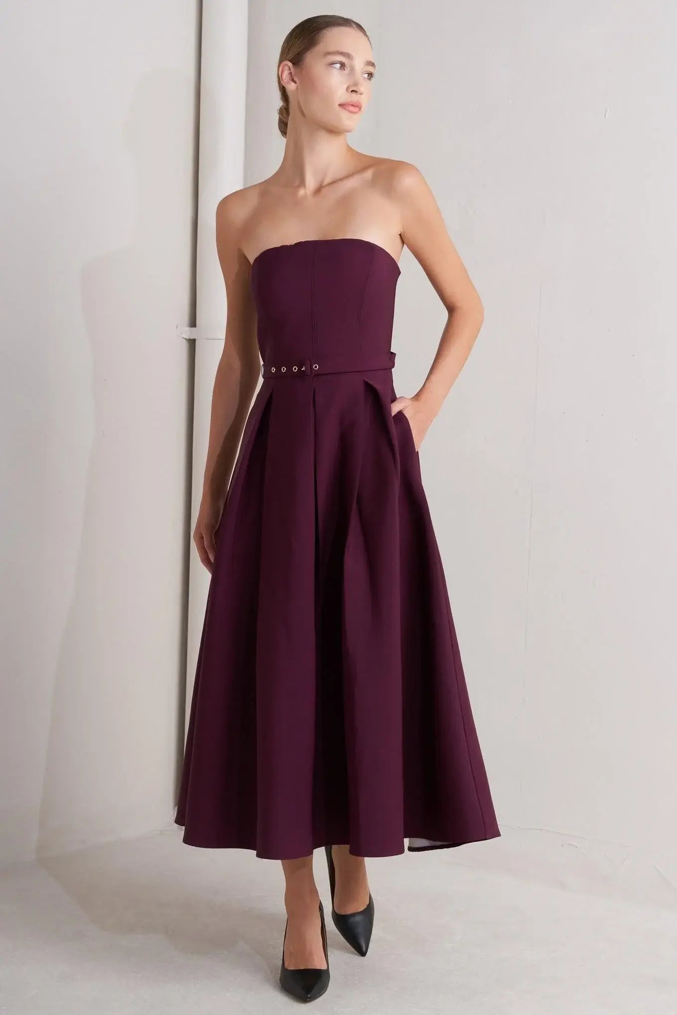 OPERA WINE WOVEN MIDI DRESS - Flying Tomato - Flyclothing LLC