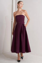 OPERA WINE WOVEN MIDI DRESS - Flying Tomato - Flyclothing LLC
