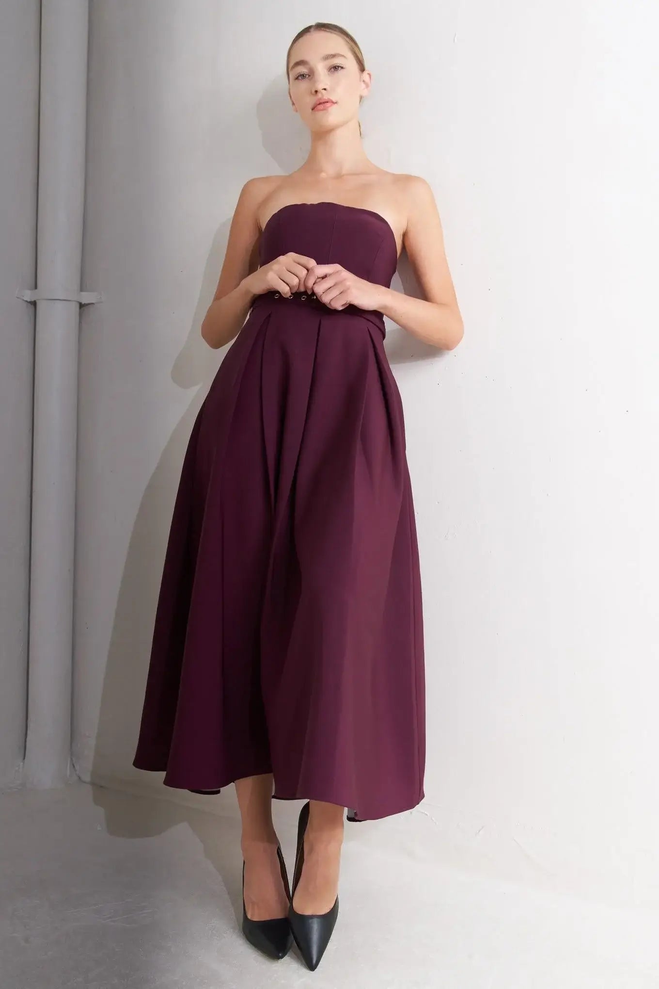 OPERA WINE WOVEN MIDI DRESS - Flying Tomato - Flyclothing LLC