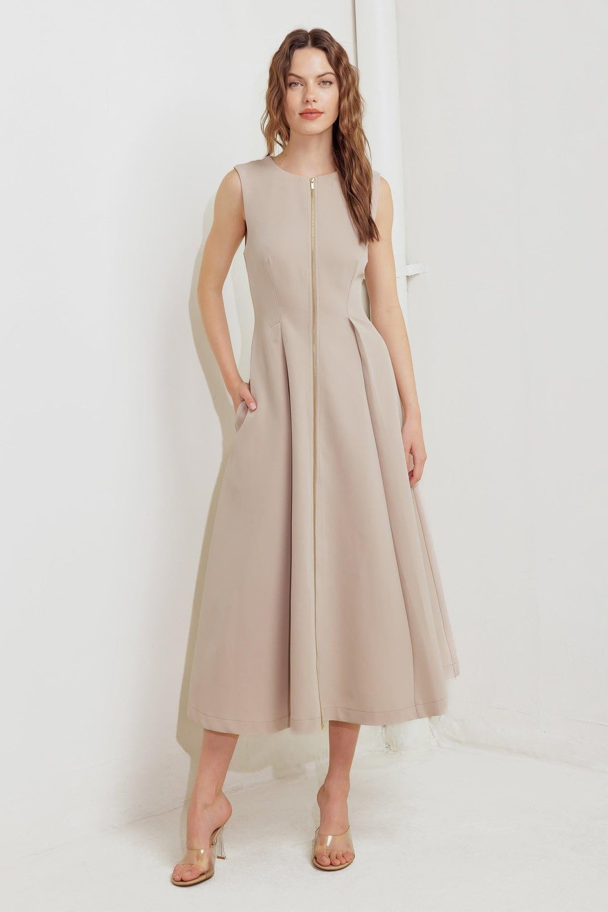 ZIP & FLOW WOVEN MIDI DRESS - Flying Tomato - Flyclothing LLC