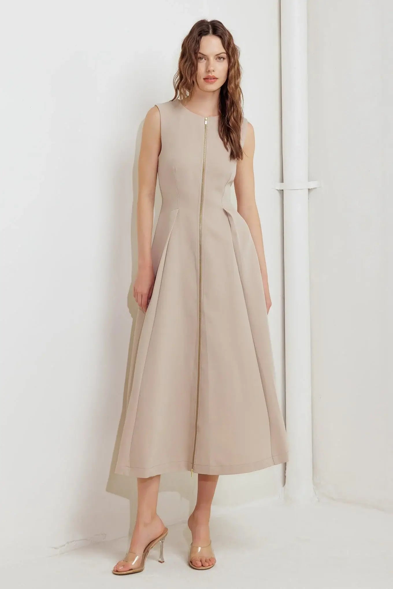 ZIP & FLOW WOVEN MIDI DRESS - Flying Tomato - Flyclothing LLC
