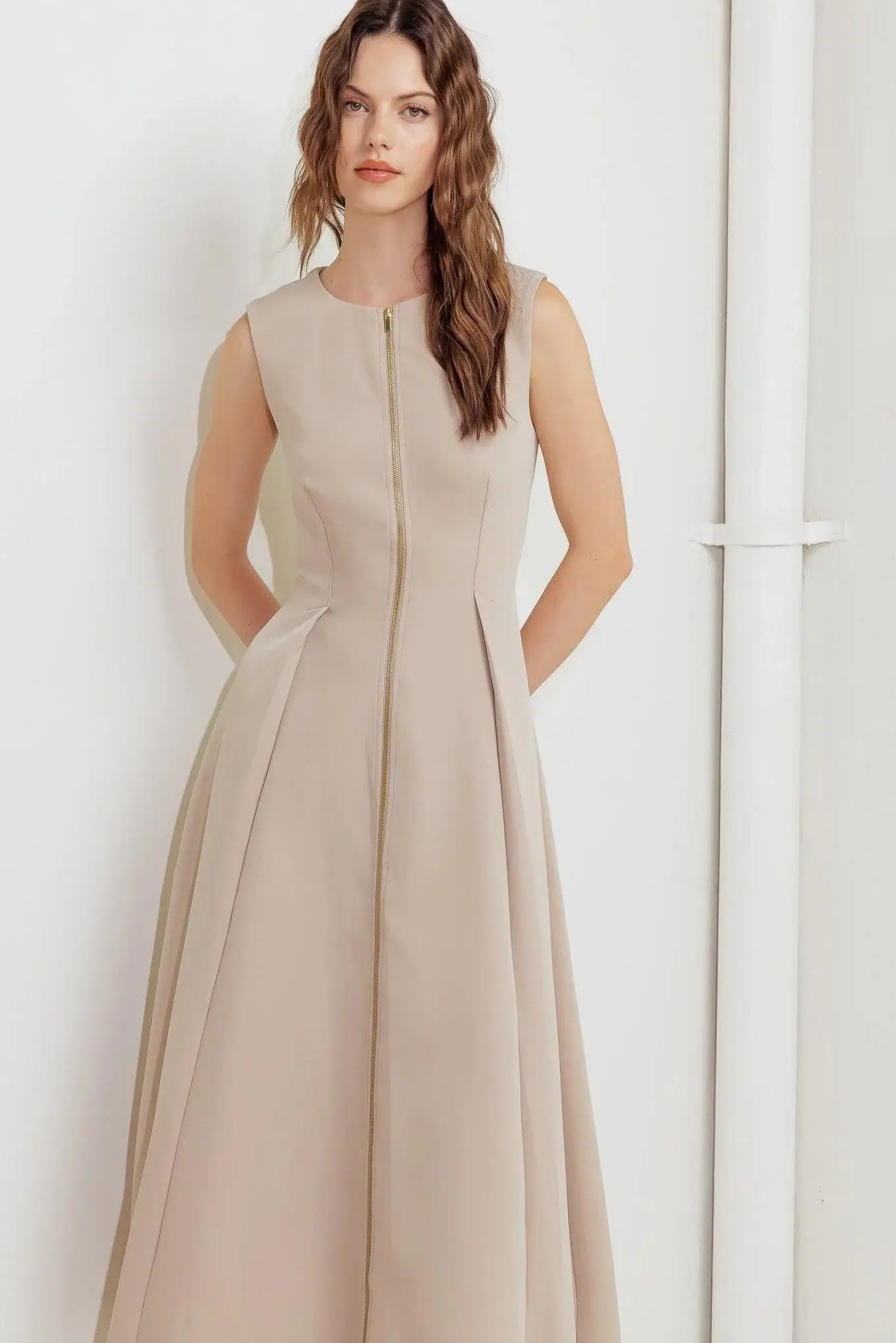 ZIP & FLOW WOVEN MIDI DRESS - Flying Tomato - Flyclothing LLC