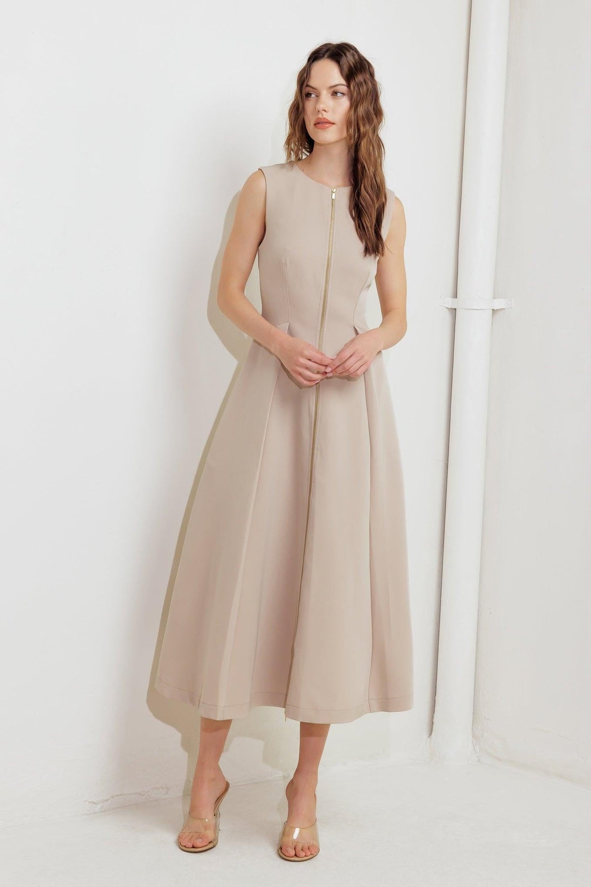 ZIP & FLOW WOVEN MIDI DRESS - Flying Tomato - Flyclothing LLC