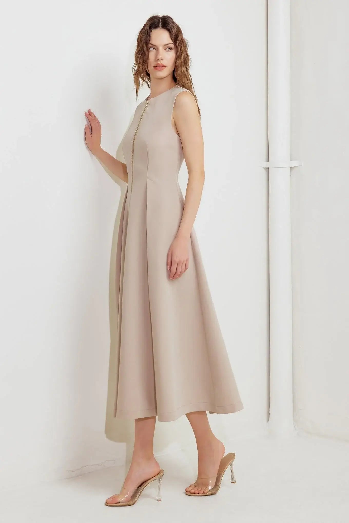 ZIP & FLOW WOVEN MIDI DRESS - Flying Tomato - Flyclothing LLC