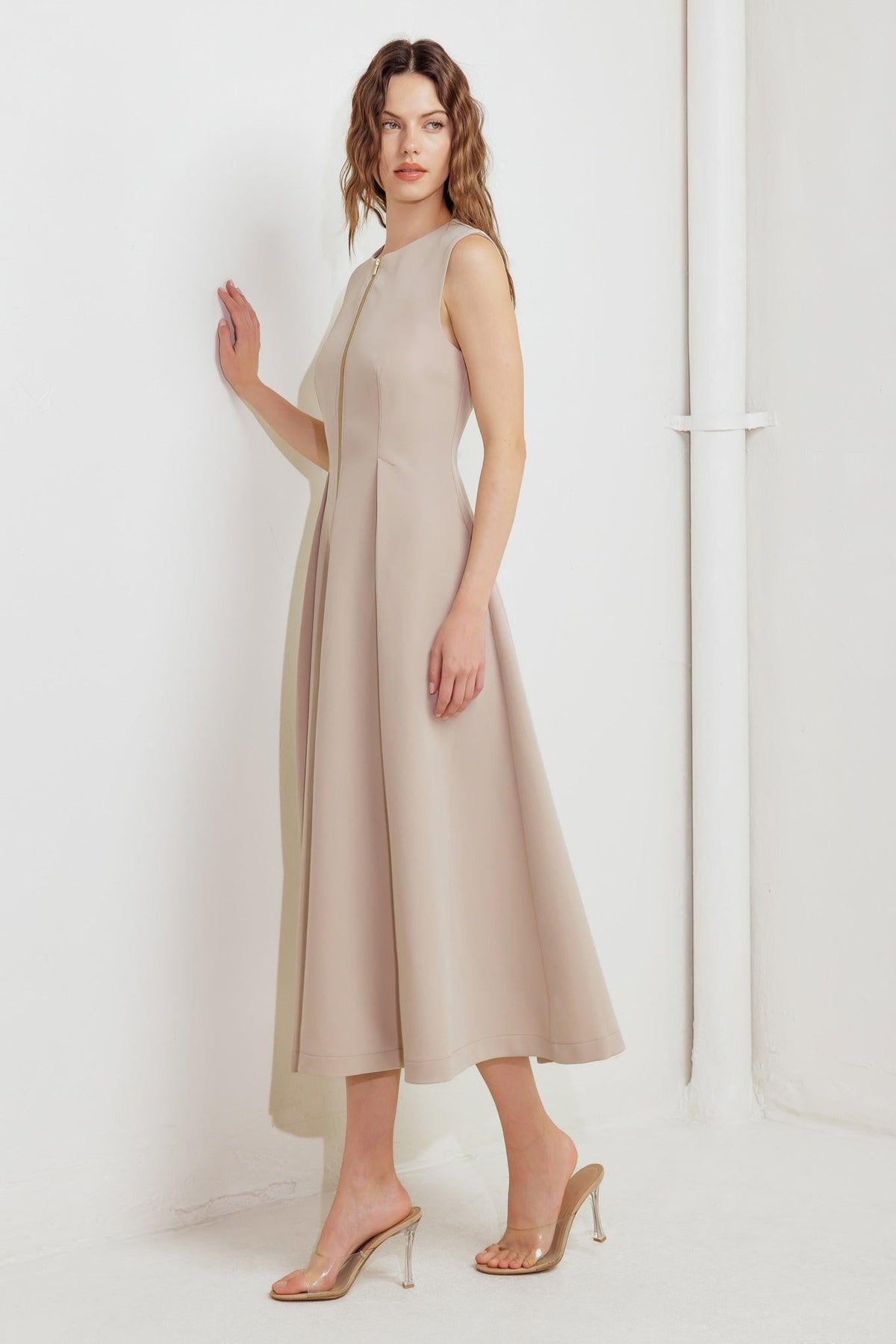 ZIP & FLOW WOVEN MIDI DRESS - Flying Tomato - Flyclothing LLC