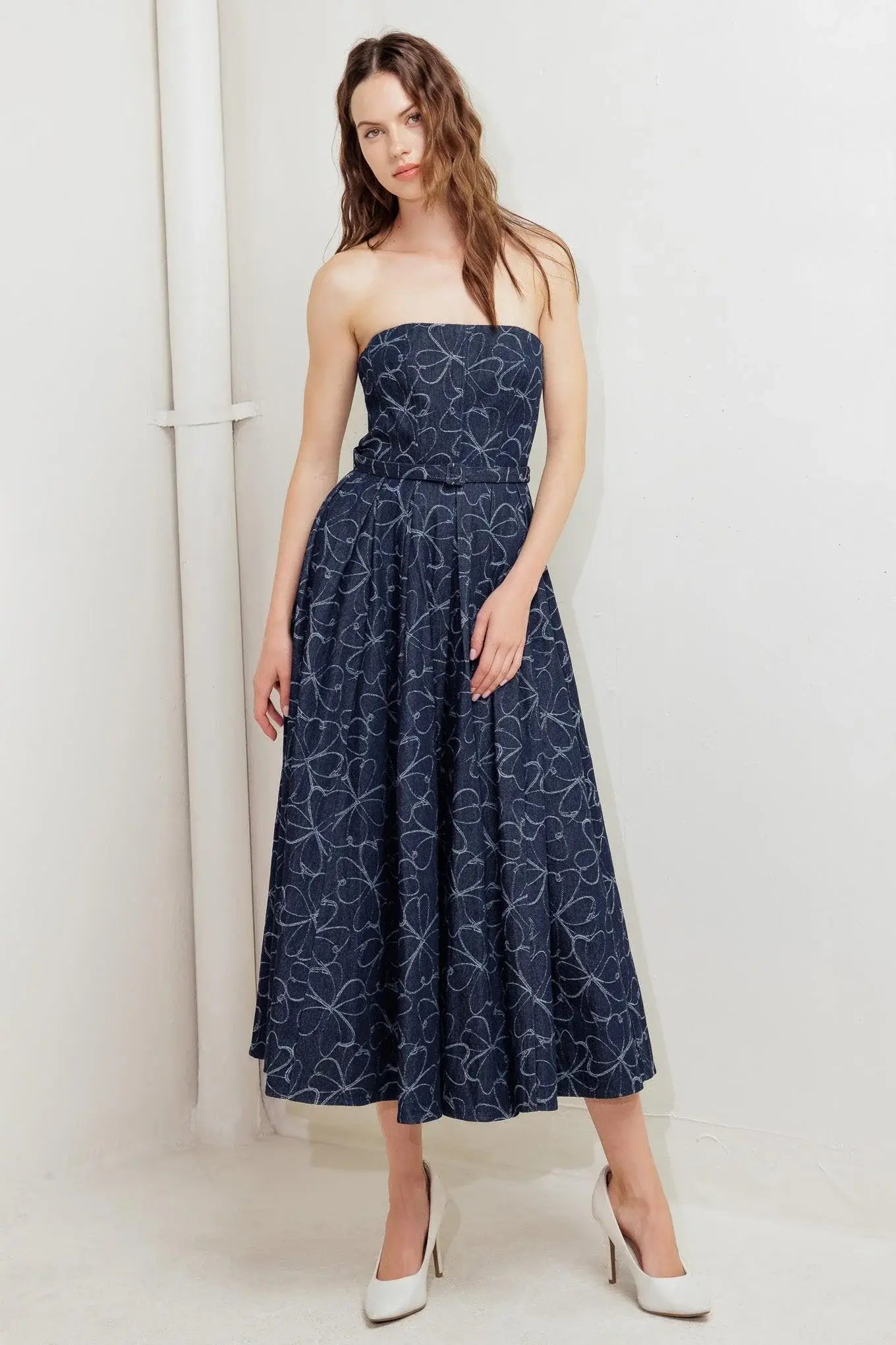 MOONDUST GARDEN DENIM MIDI DRESS - Flying Tomato - Flyclothing LLC