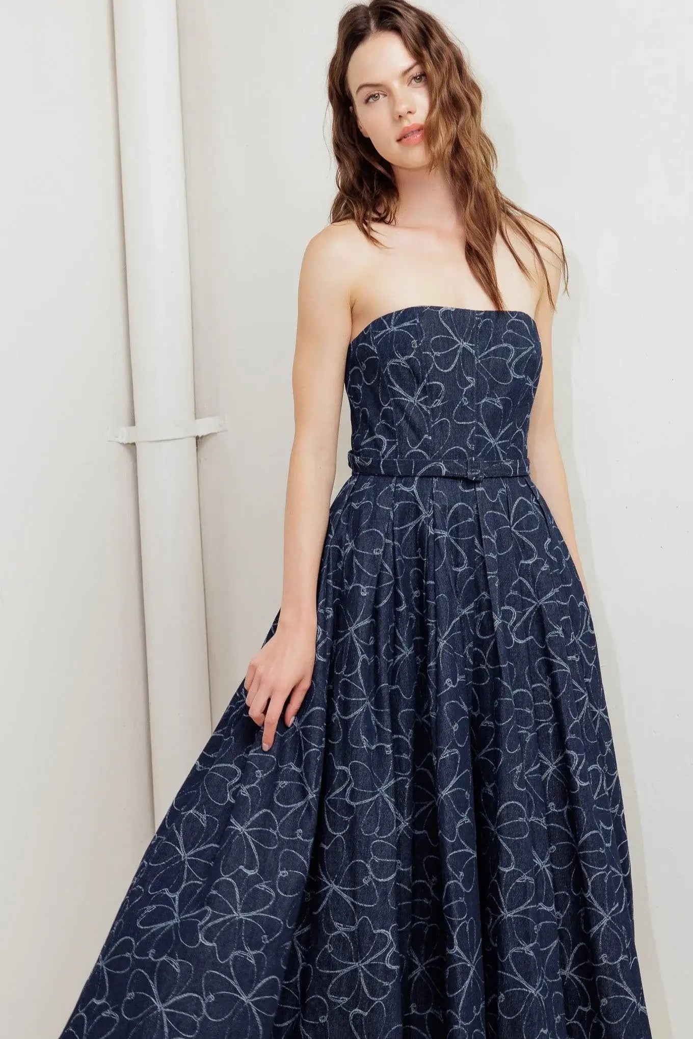MOONDUST GARDEN DENIM MIDI DRESS - Flying Tomato - Flyclothing LLC