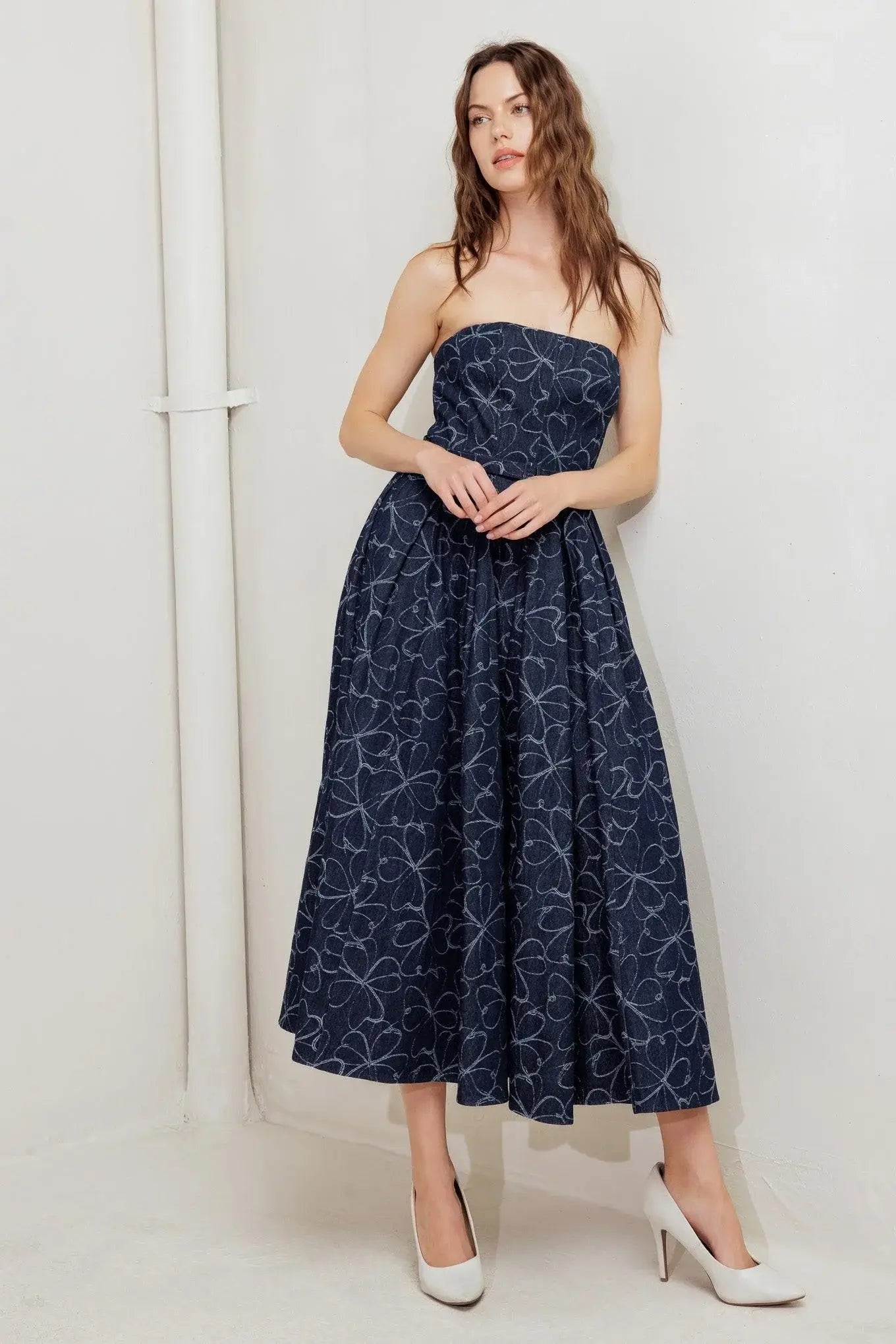 MOONDUST GARDEN DENIM MIDI DRESS - Flying Tomato - Flyclothing LLC