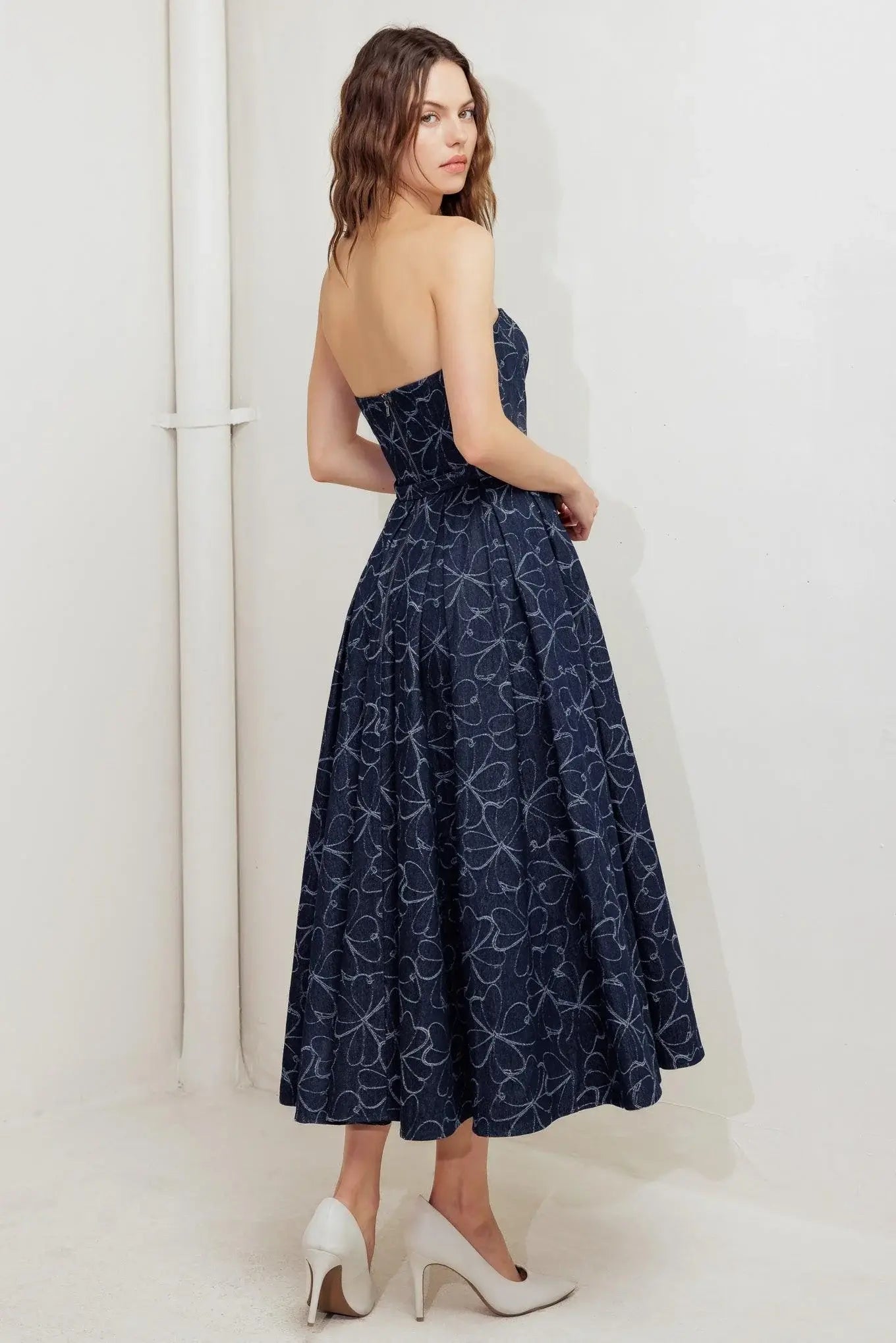 MOONDUST GARDEN DENIM MIDI DRESS - Flying Tomato - Flyclothing LLC
