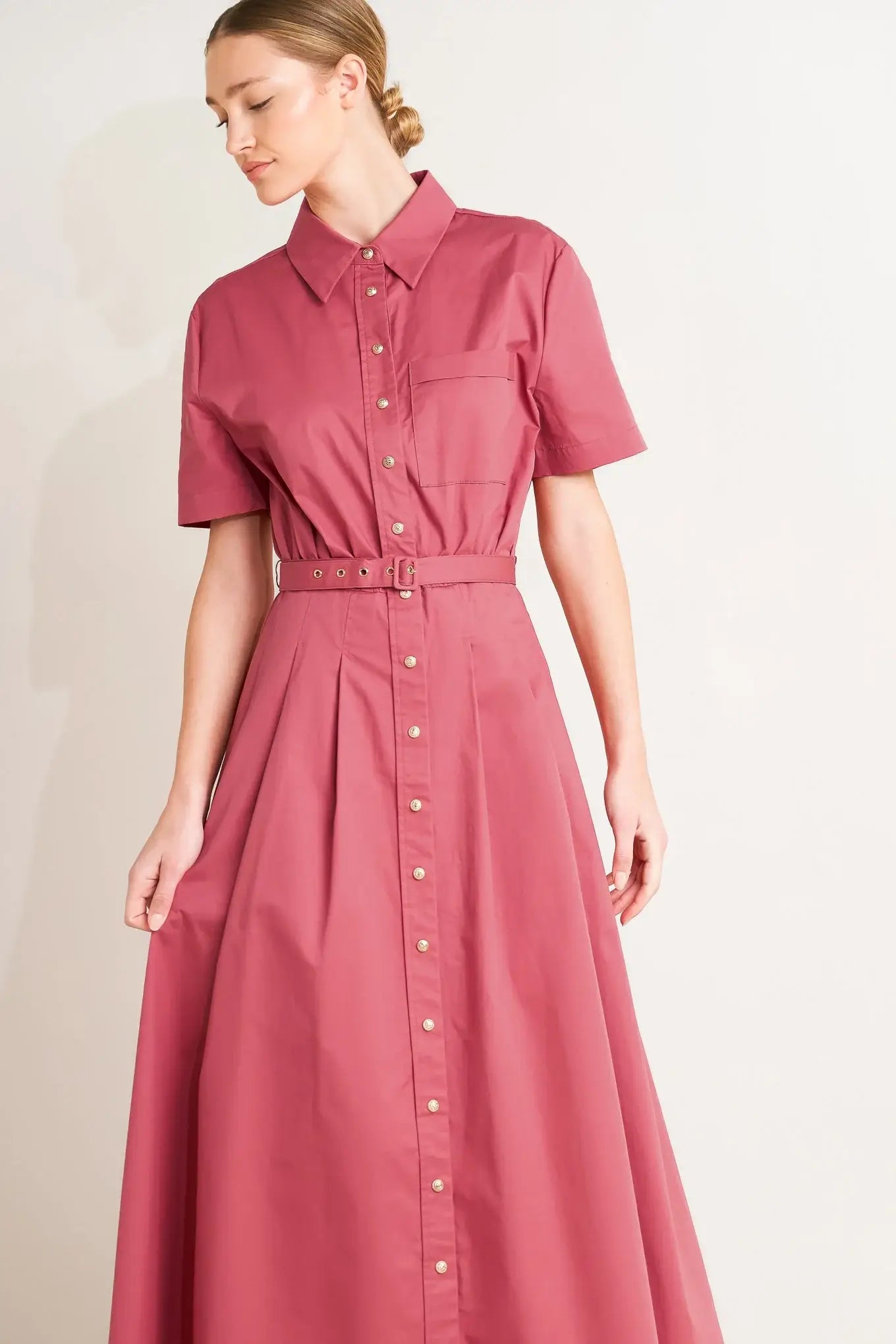 CINCHED COUTURE WOVEN MIDI DRESS - Flying Tomato - Flyclothing LLC