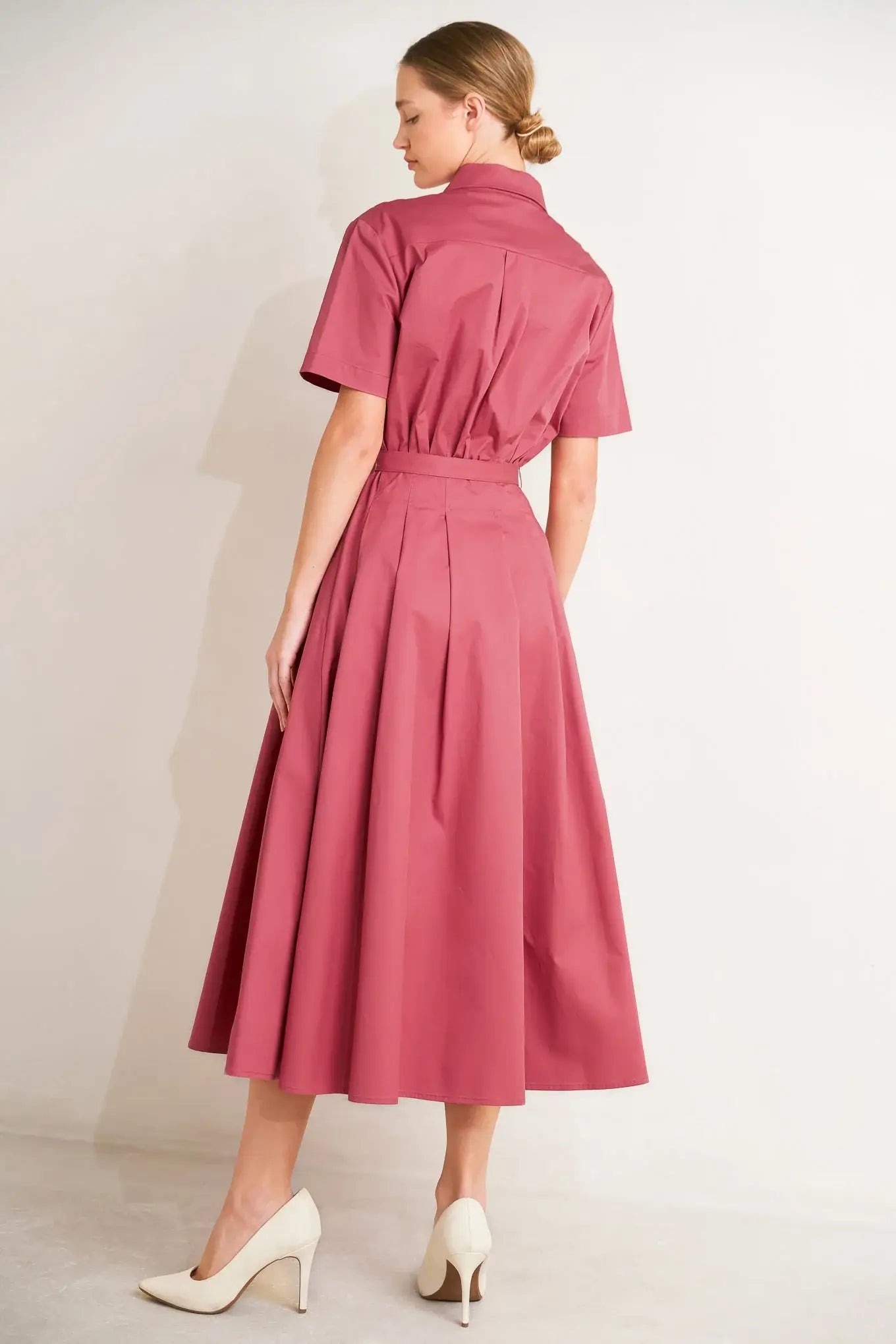CINCHED COUTURE WOVEN MIDI DRESS - Flying Tomato - Flyclothing LLC