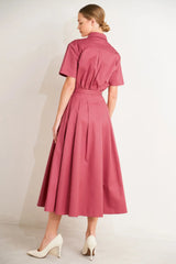 CINCHED COUTURE WOVEN MIDI DRESS - Flying Tomato - Flyclothing LLC