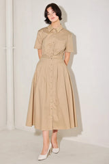 CINCHED COUTURE WOVEN MIDI DRESS - Flying Tomato - Flyclothing LLC