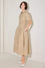 CINCHED COUTURE WOVEN MIDI DRESS - Flying Tomato - Flyclothing LLC