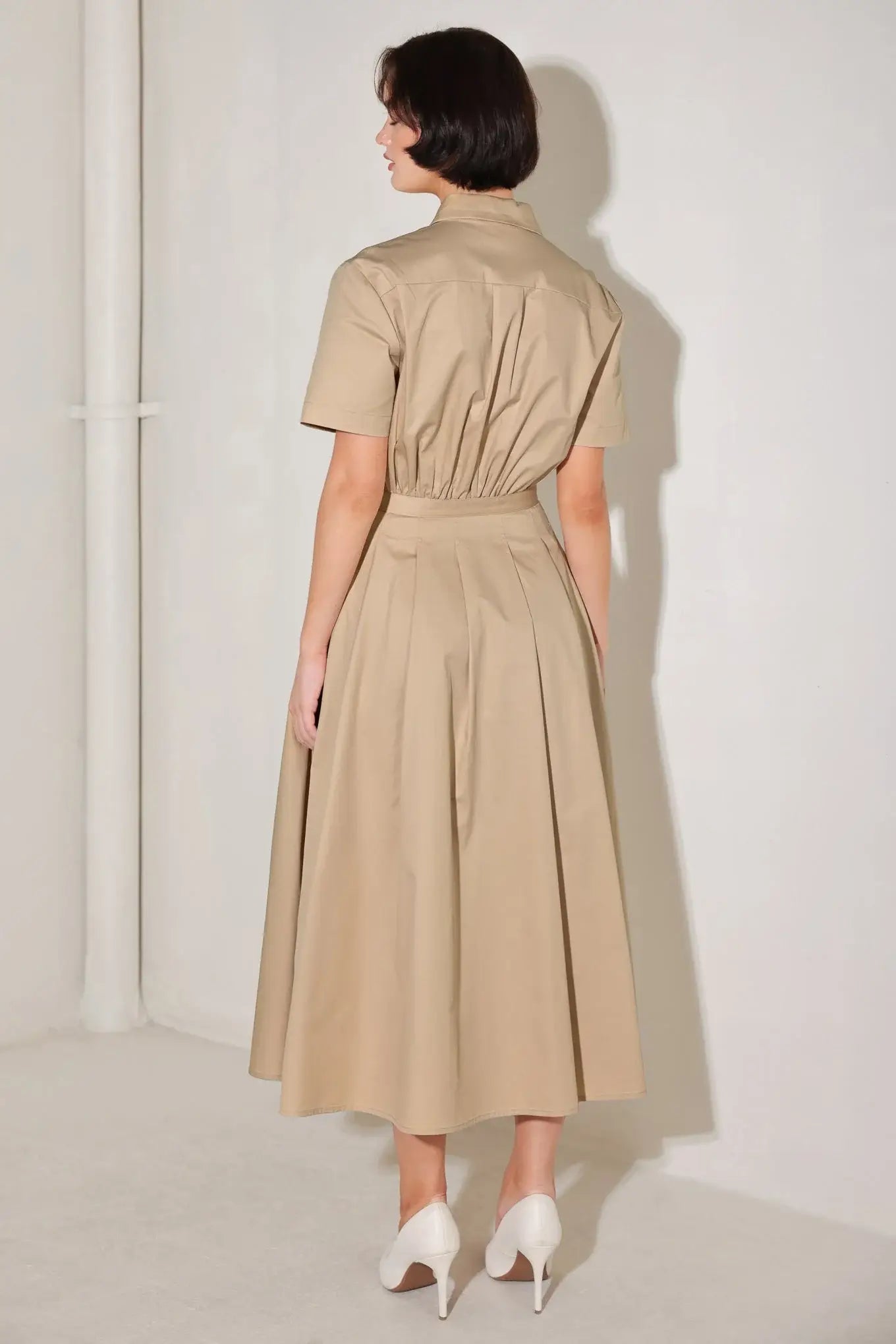 CINCHED COUTURE WOVEN MIDI DRESS - Flying Tomato - Flyclothing LLC