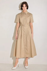 CINCHED COUTURE WOVEN MIDI DRESS - Flying Tomato - Flyclothing LLC
