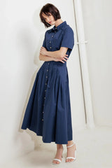 CINCHED COUTURE WOVEN MIDI DRESS - Flying Tomato - Flyclothing LLC