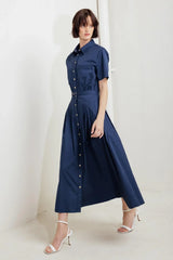 CINCHED COUTURE WOVEN MIDI DRESS - Flying Tomato - Flyclothing LLC