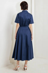 CINCHED COUTURE WOVEN MIDI DRESS - Flying Tomato - Flyclothing LLC