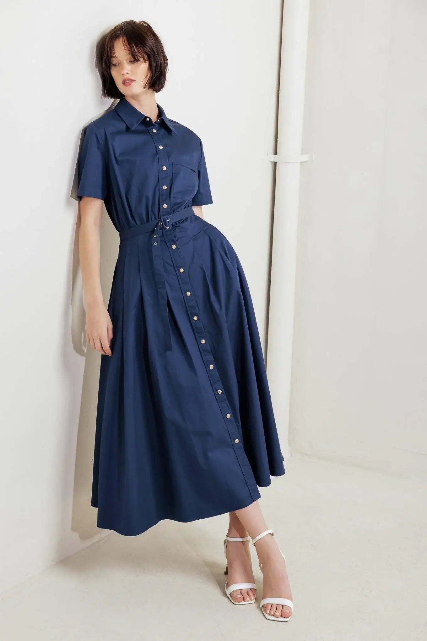 CINCHED COUTURE WOVEN MIDI DRESS - Flying Tomato - Flyclothing LLC