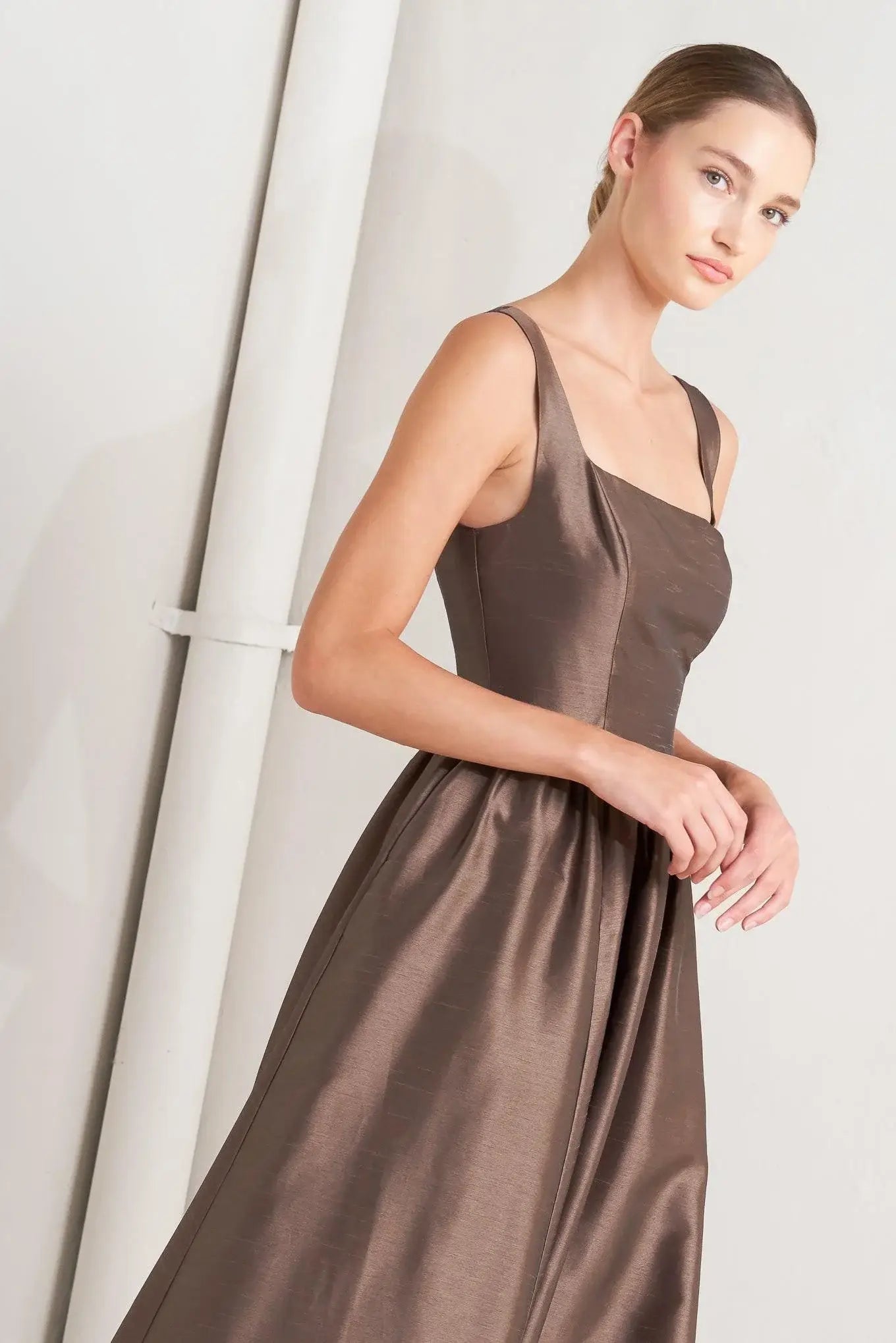CAFÉ LUSTER WOVEN MIDI DRESS - Flying Tomato - Flyclothing LLC