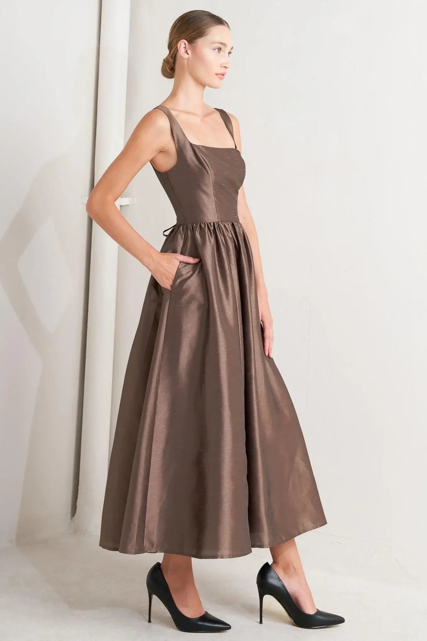 CAFÉ LUSTER WOVEN MIDI DRESS - Flying Tomato - Flyclothing LLC
