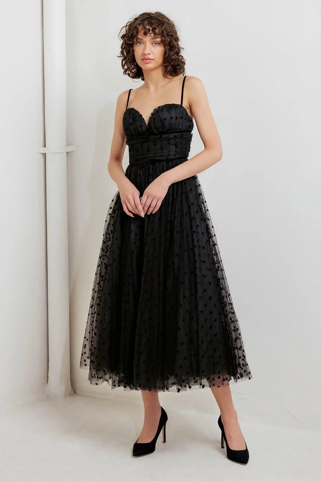 HEART DOT BALLET TULLE MIDI DRESS - Flying Tomato - Flyclothing LLC