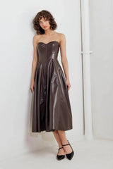 ESPRESSO DIVA FAUX LEATHER MIDI DRESS - Flying Tomato - Flyclothing LLC