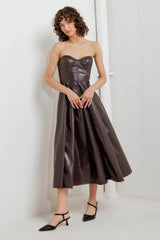 ESPRESSO DIVA FAUX LEATHER MIDI DRESS - Flying Tomato - Flyclothing LLC