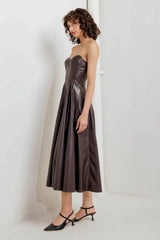 ESPRESSO DIVA FAUX LEATHER MIDI DRESS - Flying Tomato - Flyclothing LLC