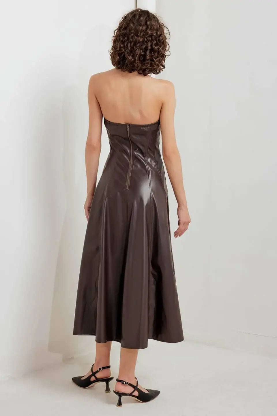 ESPRESSO DIVA FAUX LEATHER MIDI DRESS - Flying Tomato - Flyclothing LLC