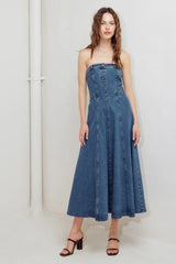 MIDNIGHT STRUCTURE DENIM MIDI DRESS - Flying Tomato - Flyclothing LLC