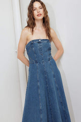 MIDNIGHT STRUCTURE DENIM MIDI DRESS - Flying Tomato - Flyclothing LLC