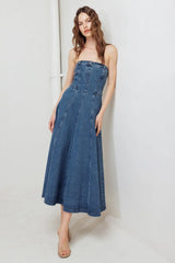 MIDNIGHT STRUCTURE DENIM MIDI DRESS - Flying Tomato - Flyclothing LLC