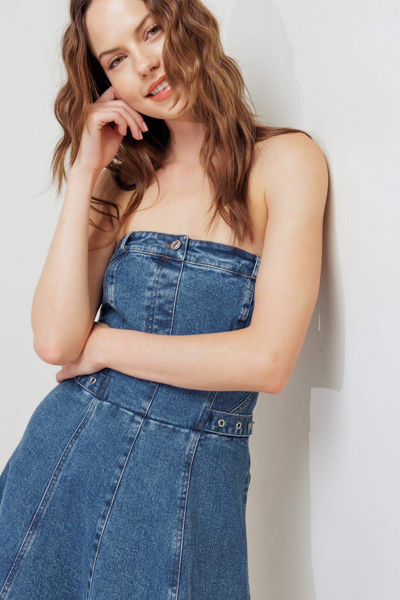 MIDNIGHT STRUCTURE DENIM MIDI DRESS - Flying Tomato - Flyclothing LLC