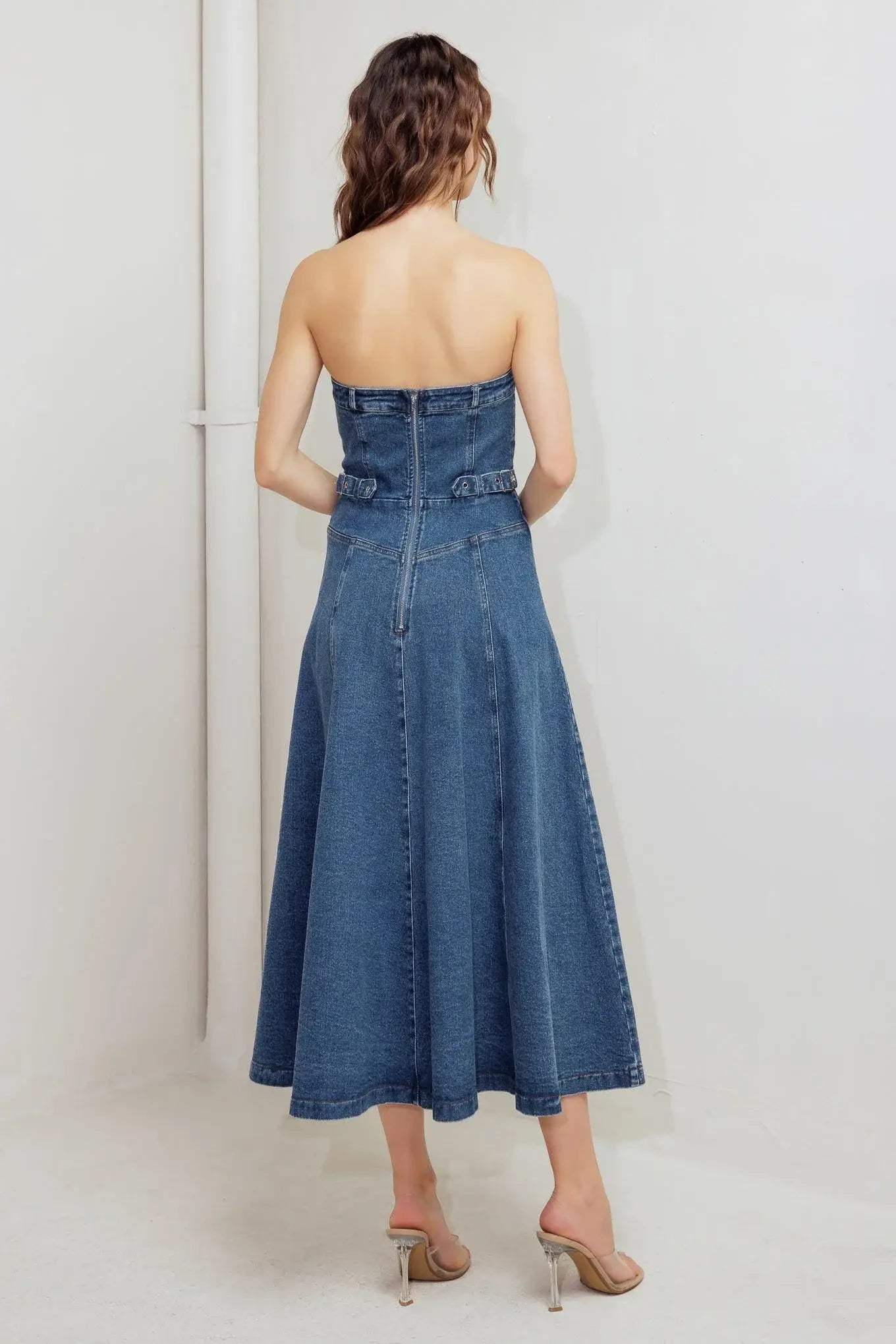 MIDNIGHT STRUCTURE DENIM MIDI DRESS - Flying Tomato - Flyclothing LLC