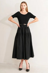 SADDLE BREEZE BLACK MIDI DRESS - Flying Tomato - Flyclothing LLC