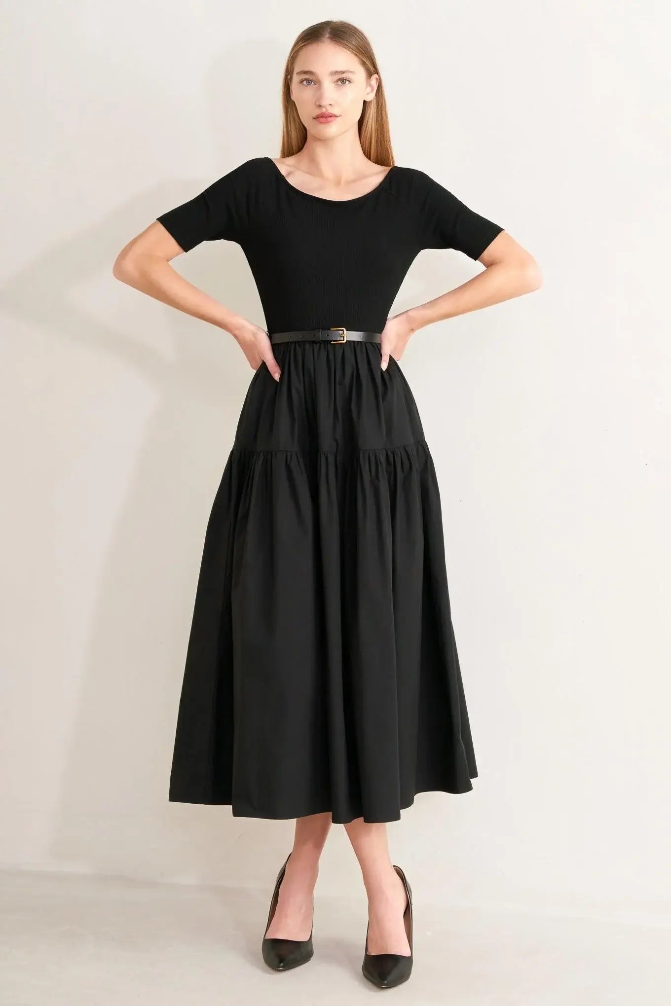 SADDLE BREEZE BLACK MIDI DRESS - Flying Tomato - Flyclothing LLC