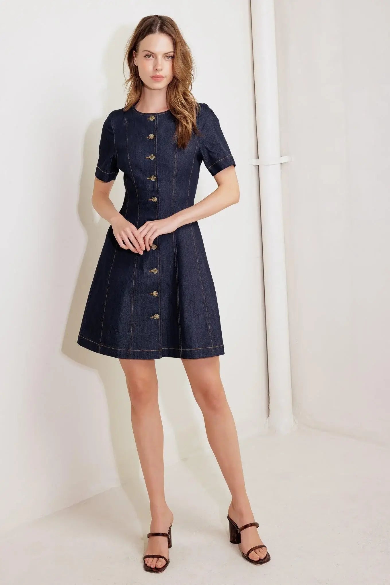 INDIGO TEMPO DENIM MINI DRESS - Flying Tomato - Flyclothing LLC