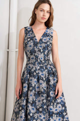 LUX BLOOMING WOVEN JACQUARD MIDI DRESS - Flying Tomato - Flyclothing LLC