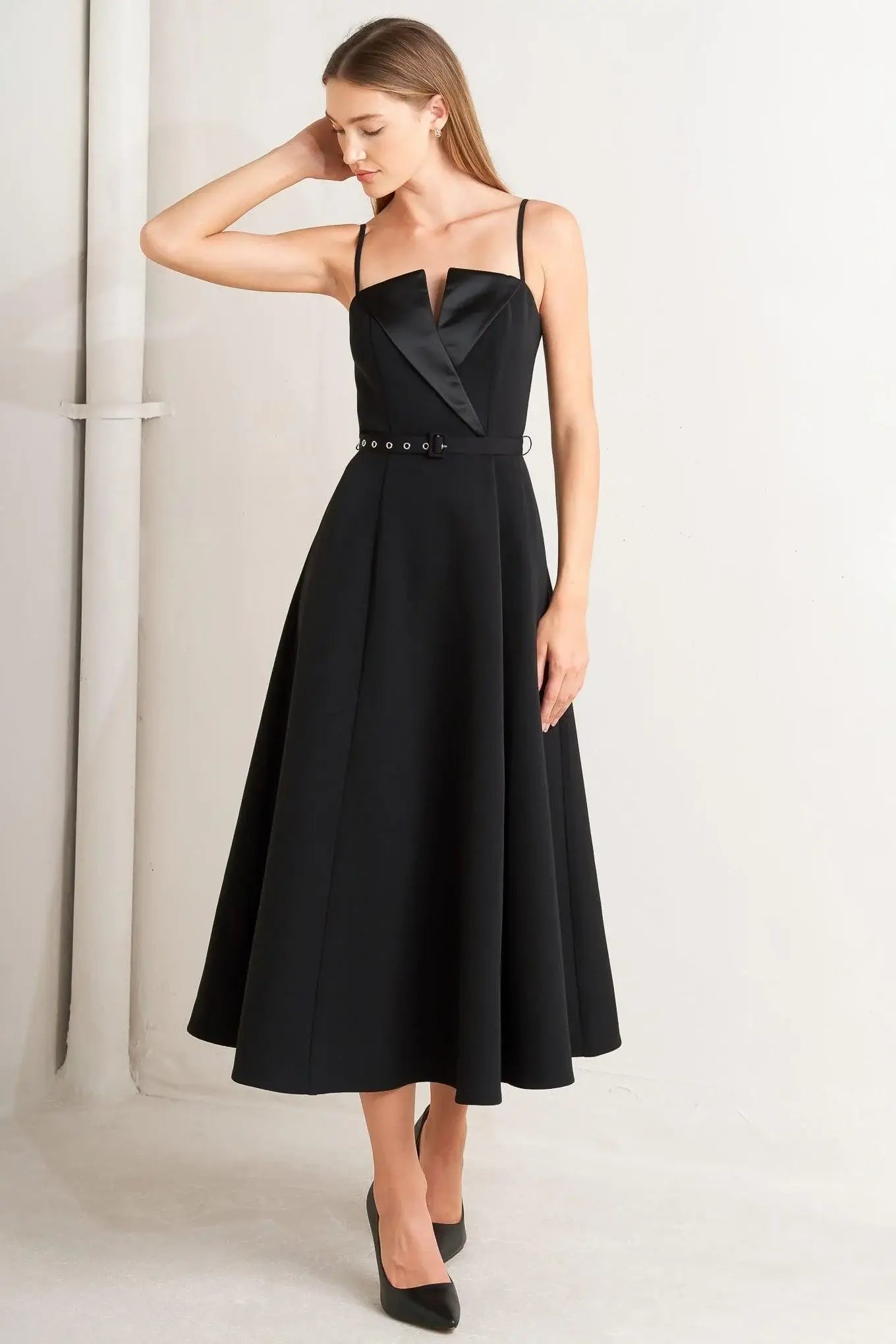MIDNIGHT TUX WOVEN MIDI DRESS - Flying Tomato - Flyclothing LLC