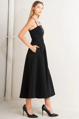 MIDNIGHT TUX WOVEN MIDI DRESS - Flying Tomato - Flyclothing LLC