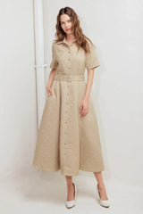 NEUTRAL CHIC WOVEN MIDI DRESS - Flying Tomato - Flyclothing LLC