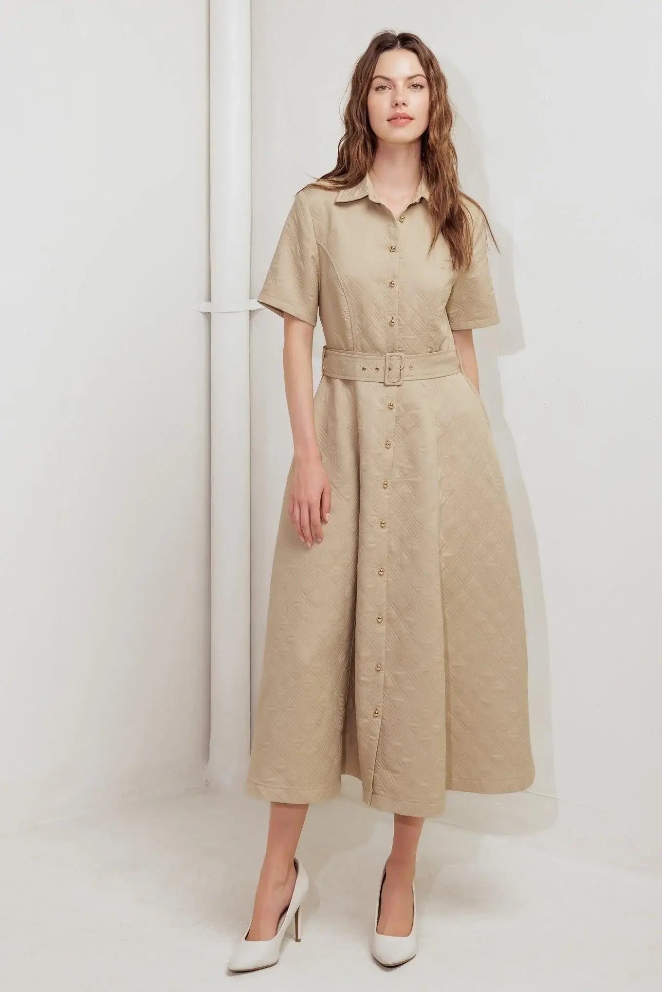 NEUTRAL CHIC WOVEN MIDI DRESS - Flying Tomato - Flyclothing LLC