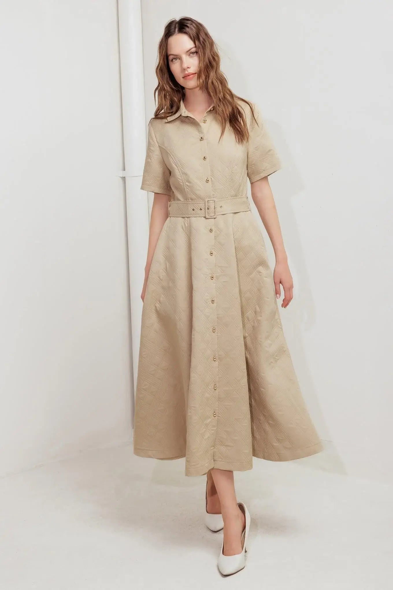 NEUTRAL CHIC WOVEN MIDI DRESS - Flying Tomato - Flyclothing LLC
