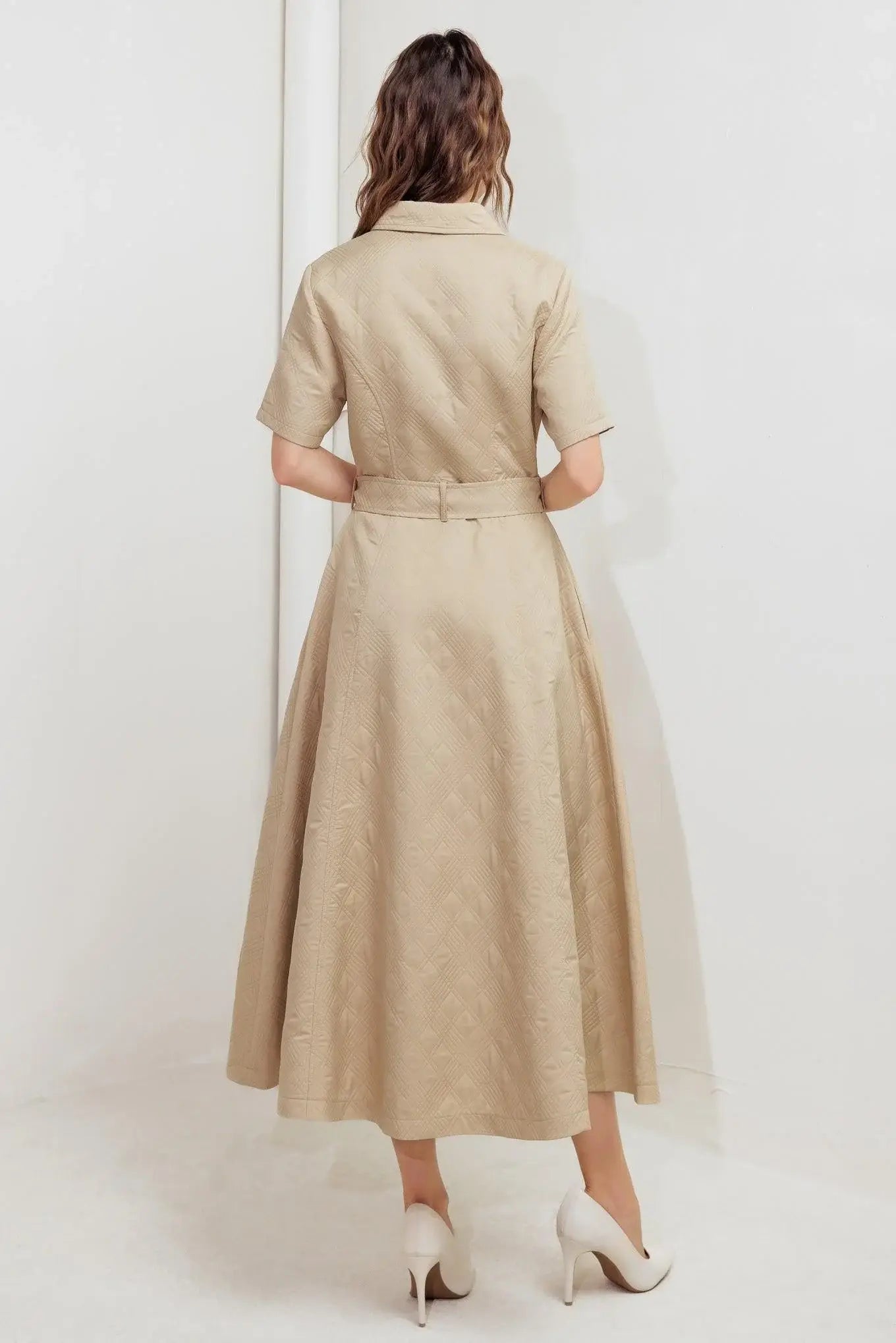 NEUTRAL CHIC WOVEN MIDI DRESS - Flying Tomato - Flyclothing LLC