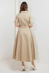 NEUTRAL CHIC WOVEN MIDI DRESS - Flying Tomato - Flyclothing LLC