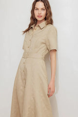 NEUTRAL CHIC WOVEN MIDI DRESS - Flying Tomato - Flyclothing LLC