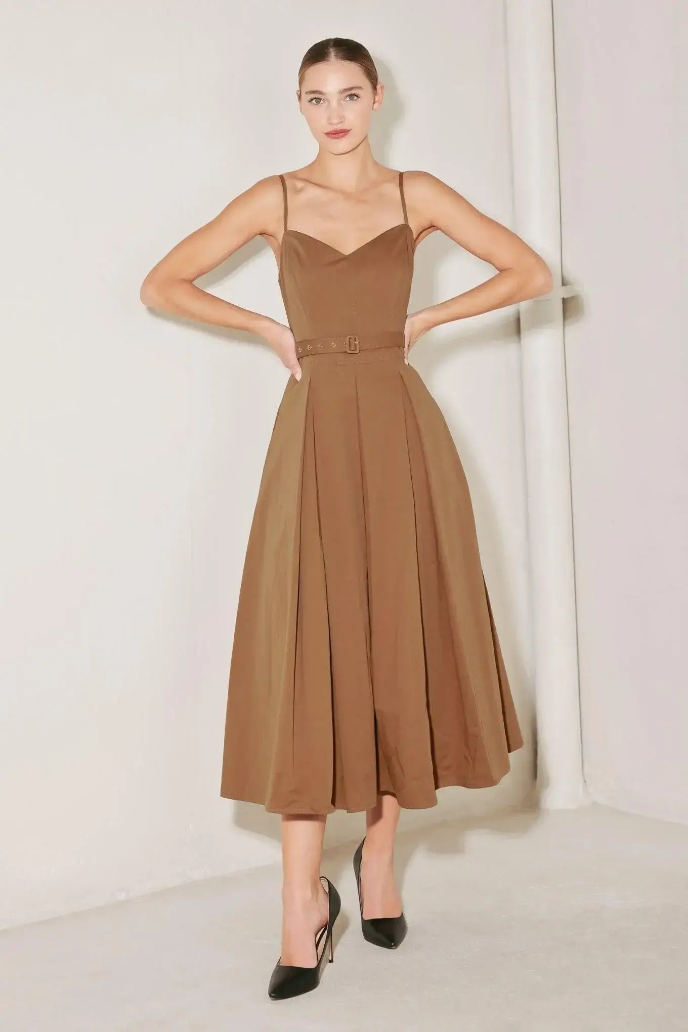 SUNSET SILHOUETTE WOVEN MIDI DRESS - Flying Tomato - Flyclothing LLC